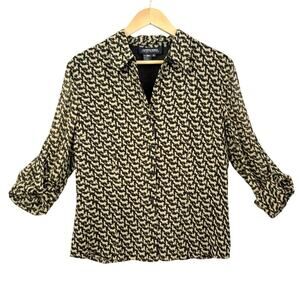 Cynthia Howie Maggy Boutique 100% Silk Dog Print Button Up Women’s Sz 12